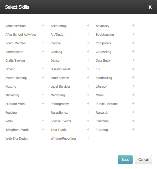 Adding skills to your volunteer profile